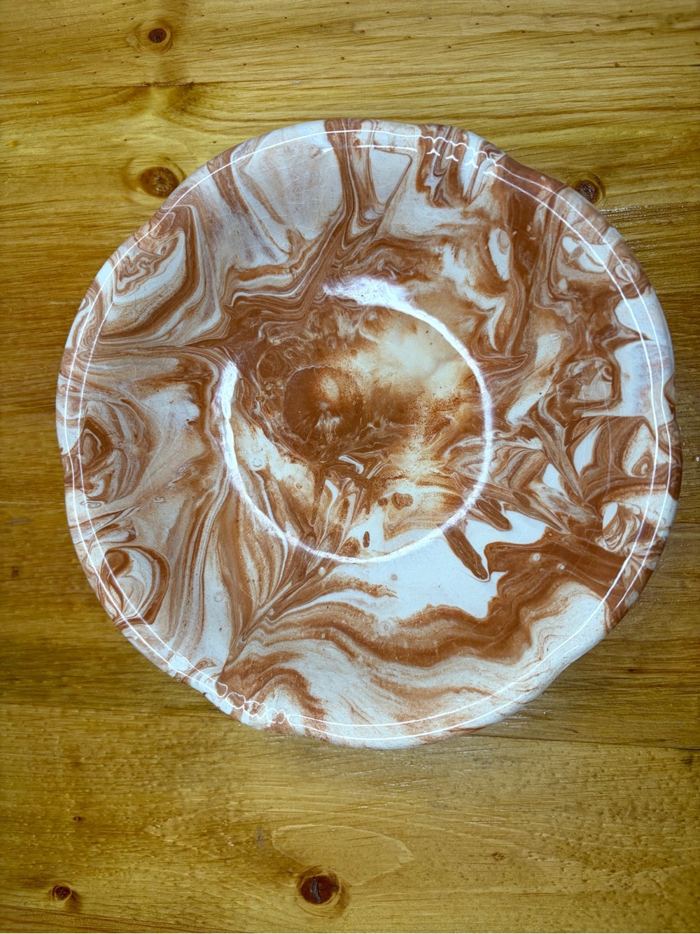 Vintage 1975 Alaskan Native Clay Pottery Bowl Ceramic Marble Cream and Brown - Picture 2 of 6